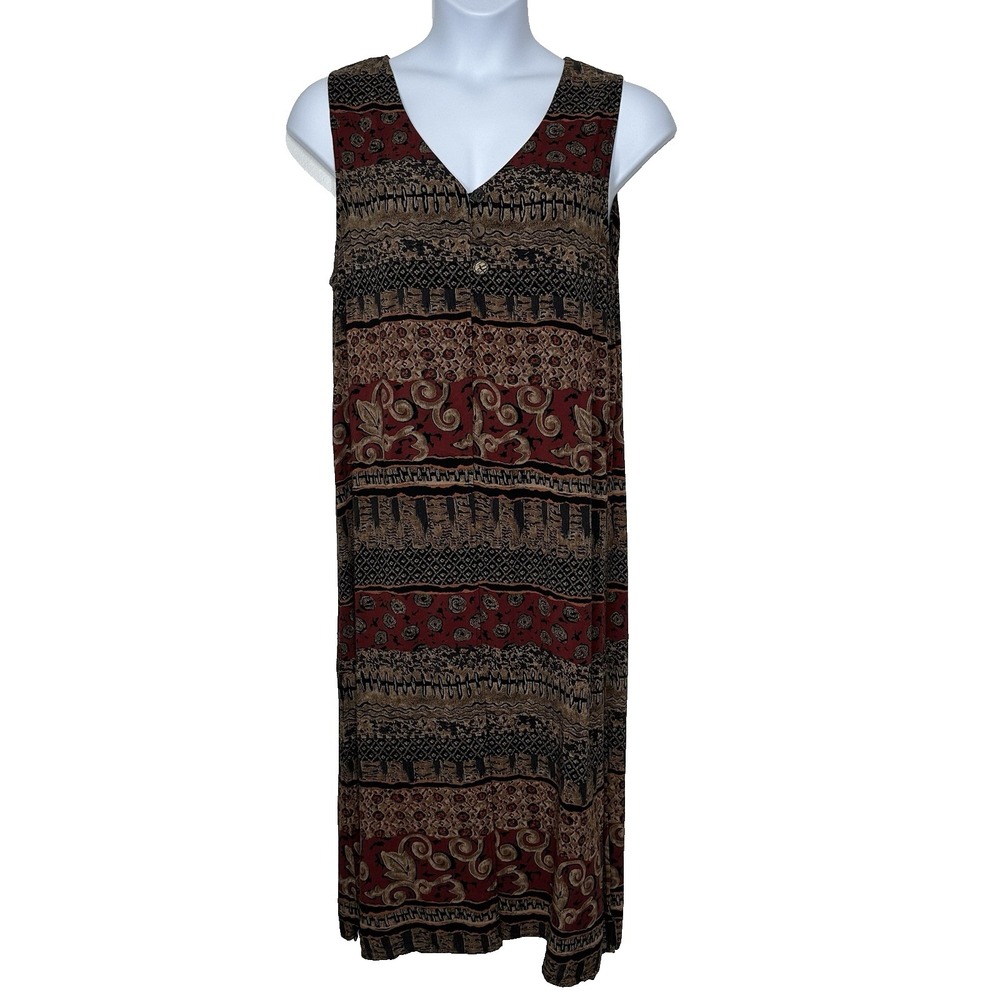 Vtg Coldwater Creek Long Sleeveless Duster Topper Size L Geometric Slits